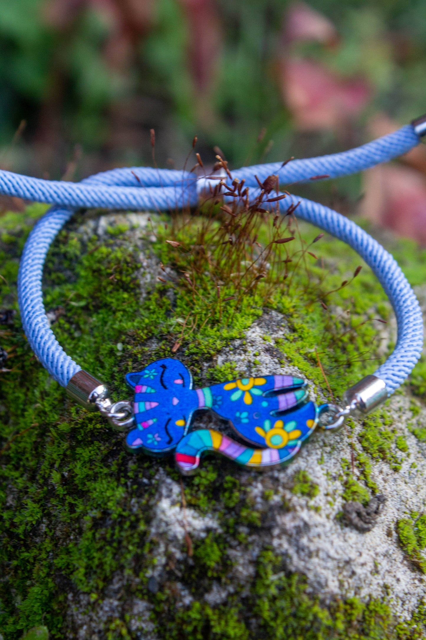 cica, kék, kézműves, csúszócsomó, karkötő, ajándék, gyerek ékszer