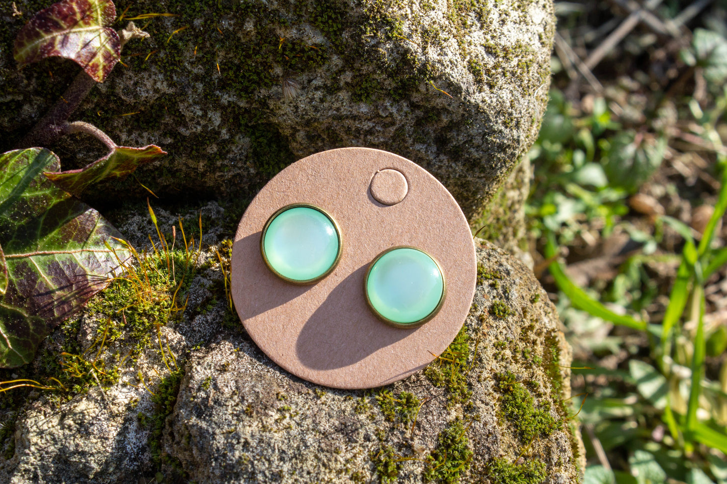 rózsaszín, fülbevaló, ajándék, cabochon, zöld