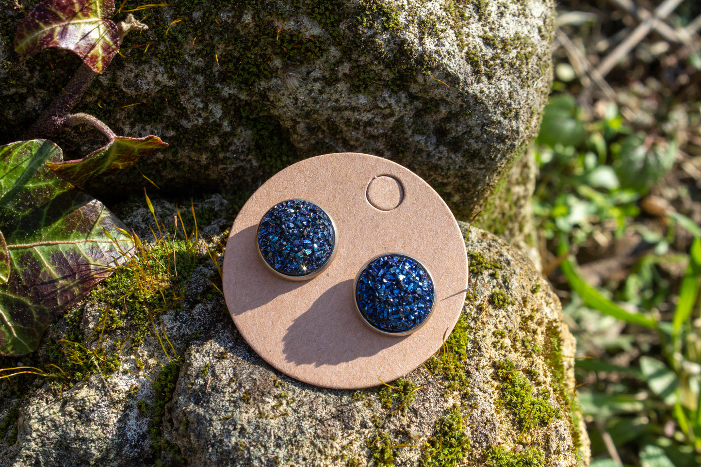 bronz, ezüst, fülbevaló, kék, druzi, cabochon