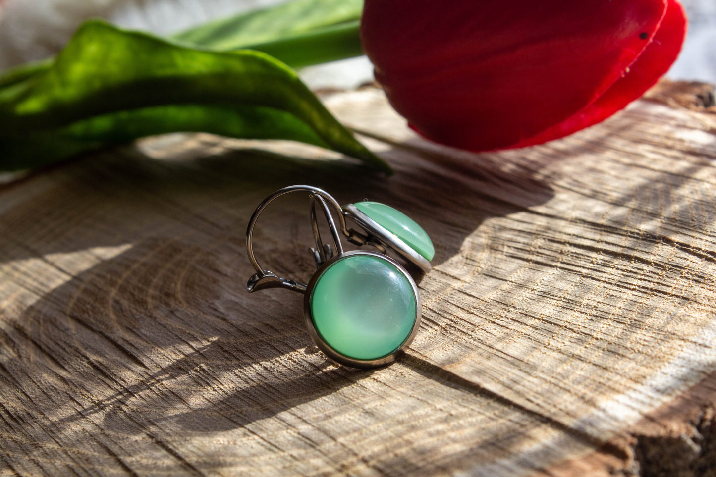 zöld, francia kapcsos, fülbevaló, nikkelmentes