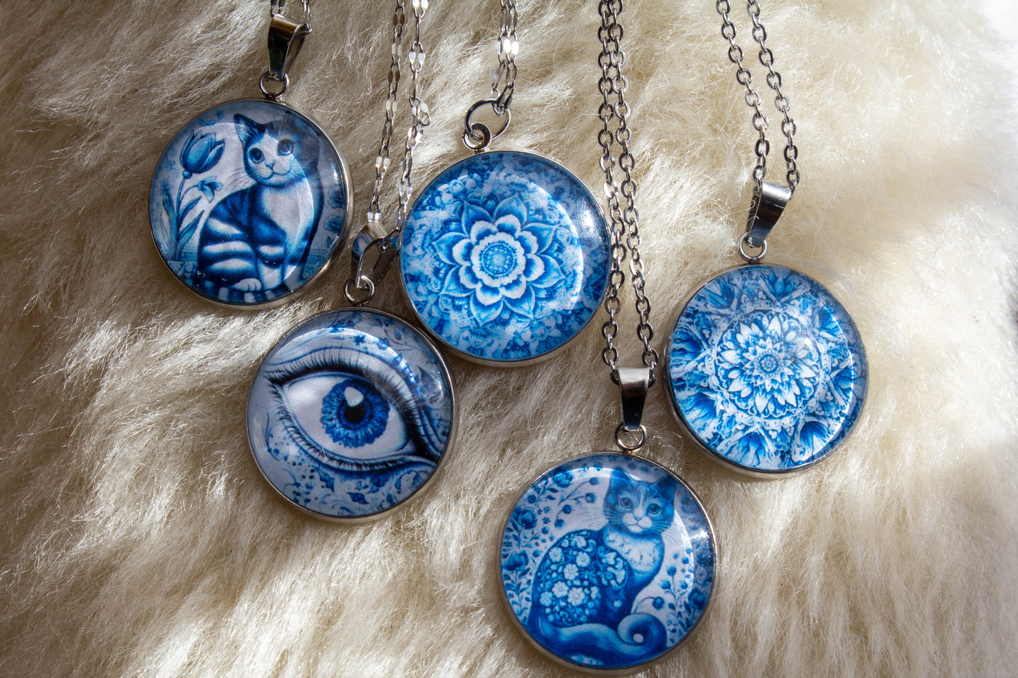 mandala minta, cica, nyaklánc, nemesacél, nikkelmentes, kézműves