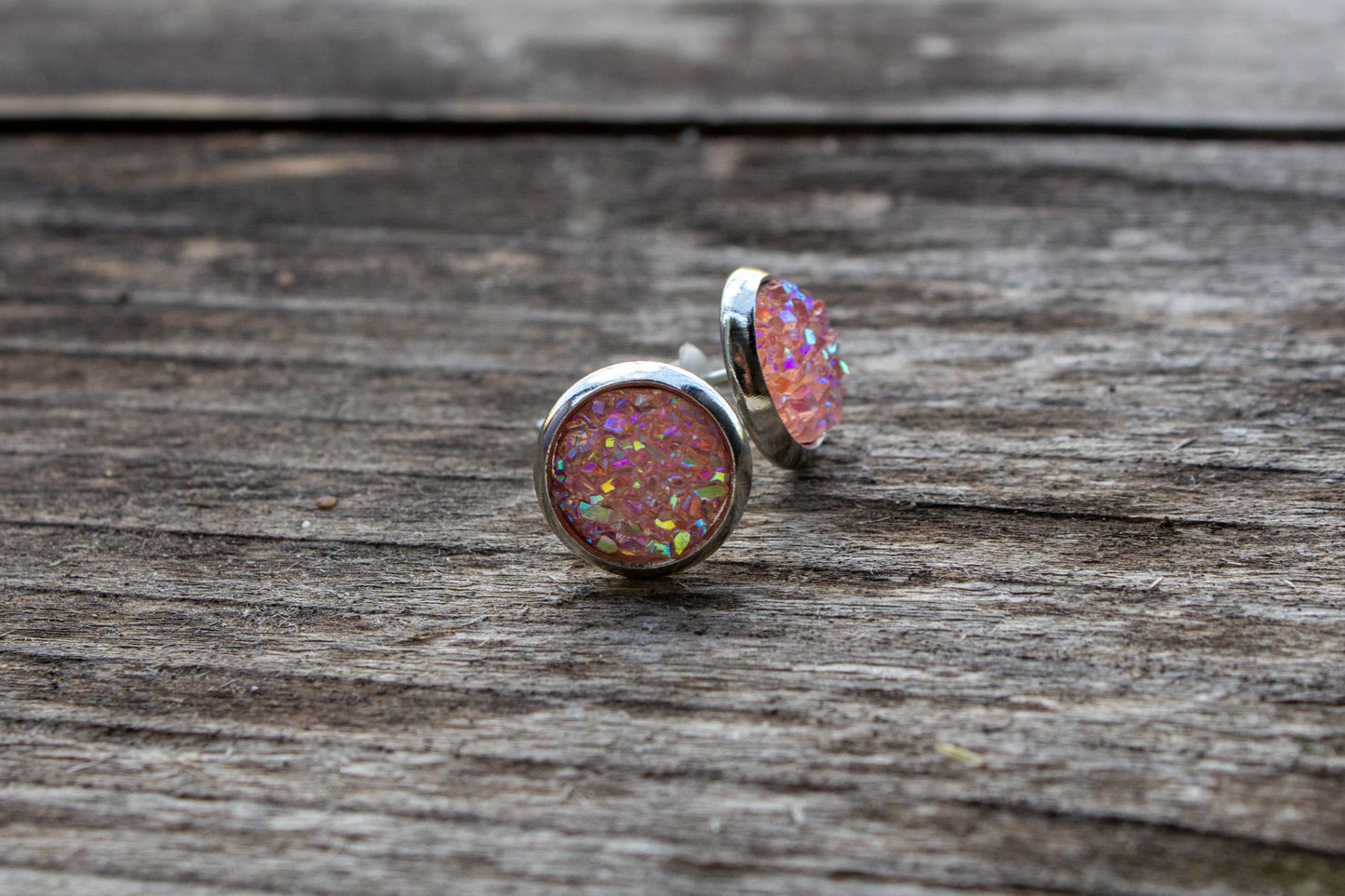8mm, fülbevaló, mini, mini fülbevaló, cabochon, kiegészítő, ékszer, fehér, ezüst rózsaszín