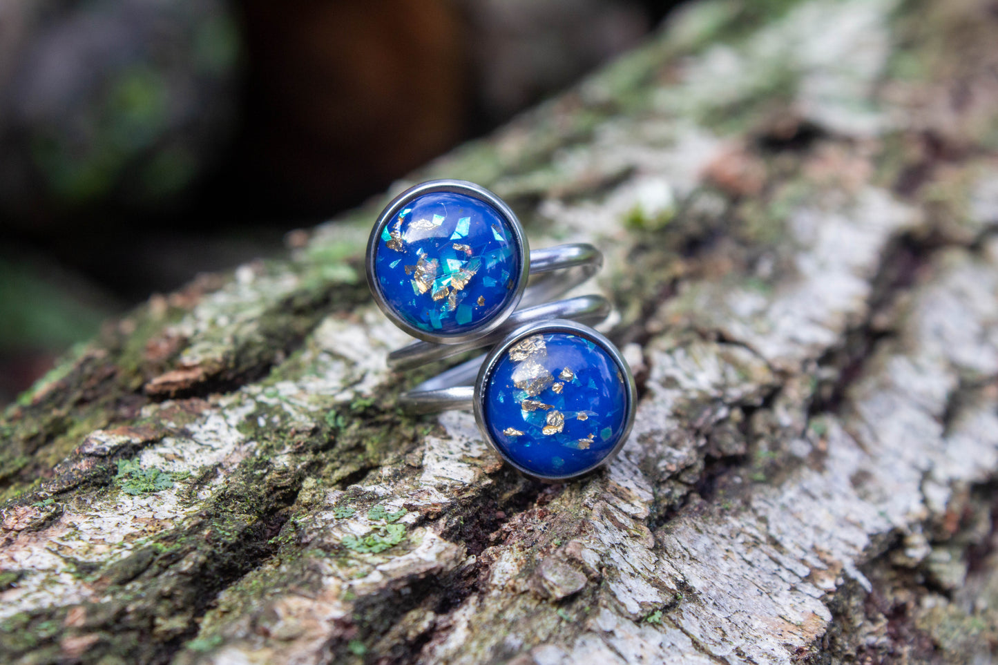 cabochon, kaboson, kaboshon, caboson, szett, fülbevaló, karkötő, nemesacél, kék, arany flitteres