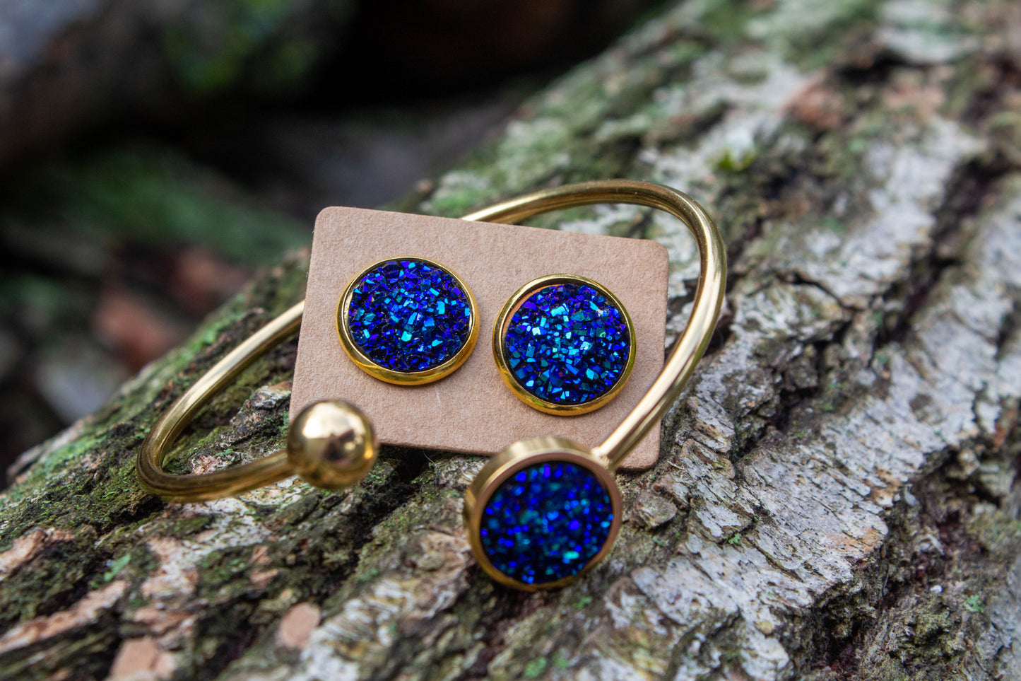 cabochon, kaboson, kaboshon, caboson, szett, fülbevaló, karkötő, nemesacél, kék