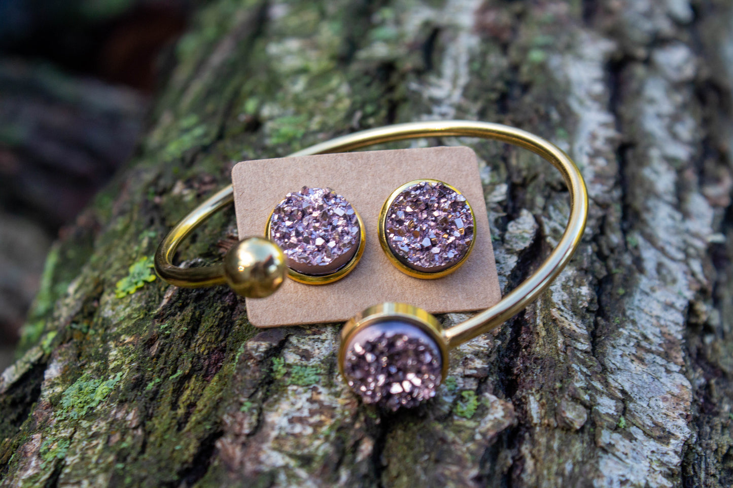 druzi, cabochon, kaboson, barna, lila, fülbevaló, karkötő, nemesacél, nikkelmentes