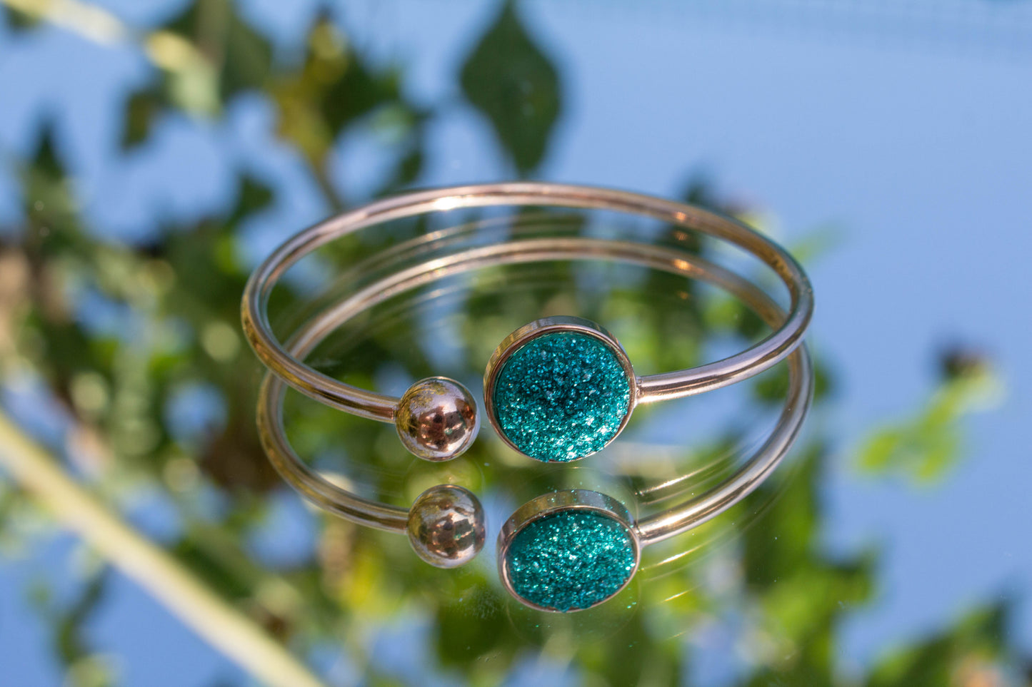 cabochon, kézműves, karkötő, nikkelmentes, nemesacél, ajándékötlet, kék