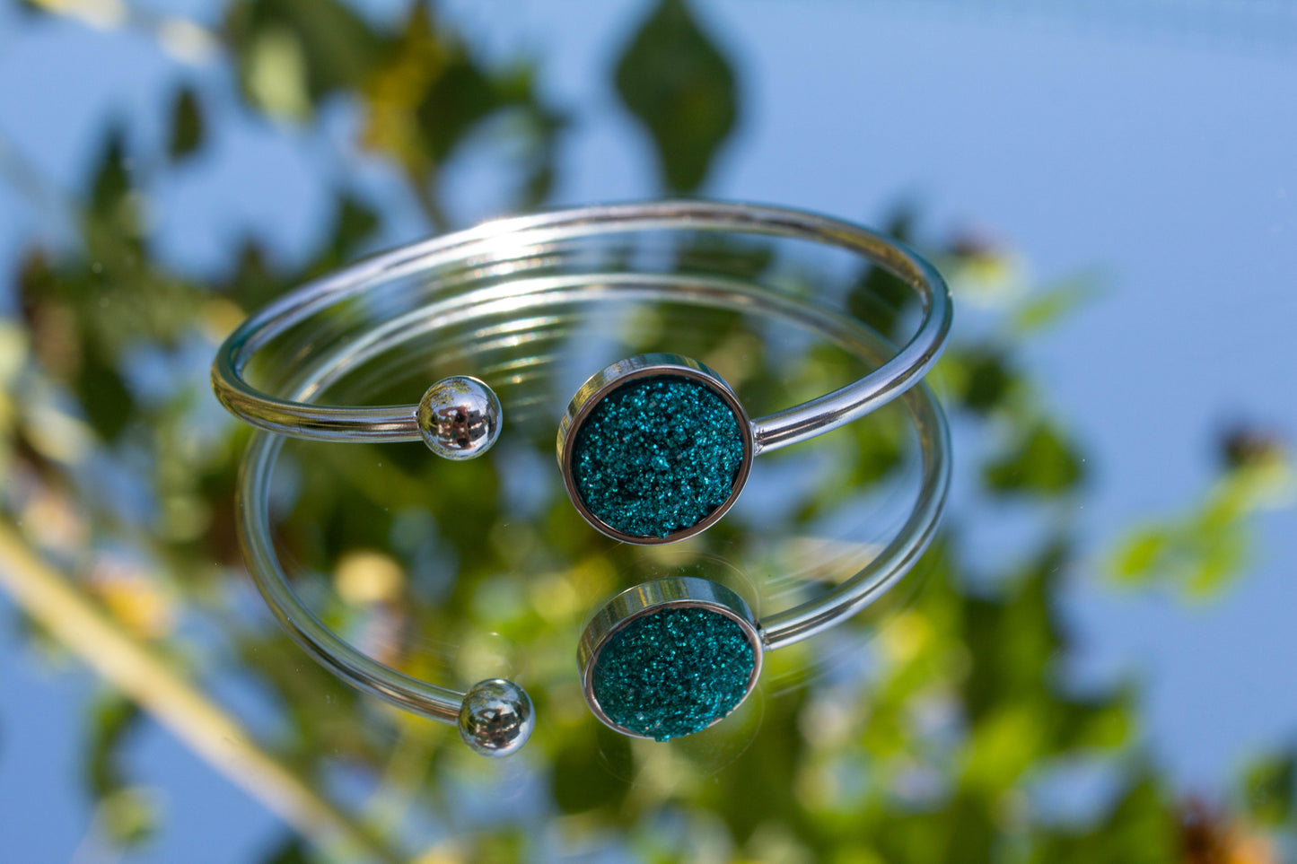 cabochon, kézműves, karkötő, nikkelmentes, nemesacél, ajándékötlet, kék