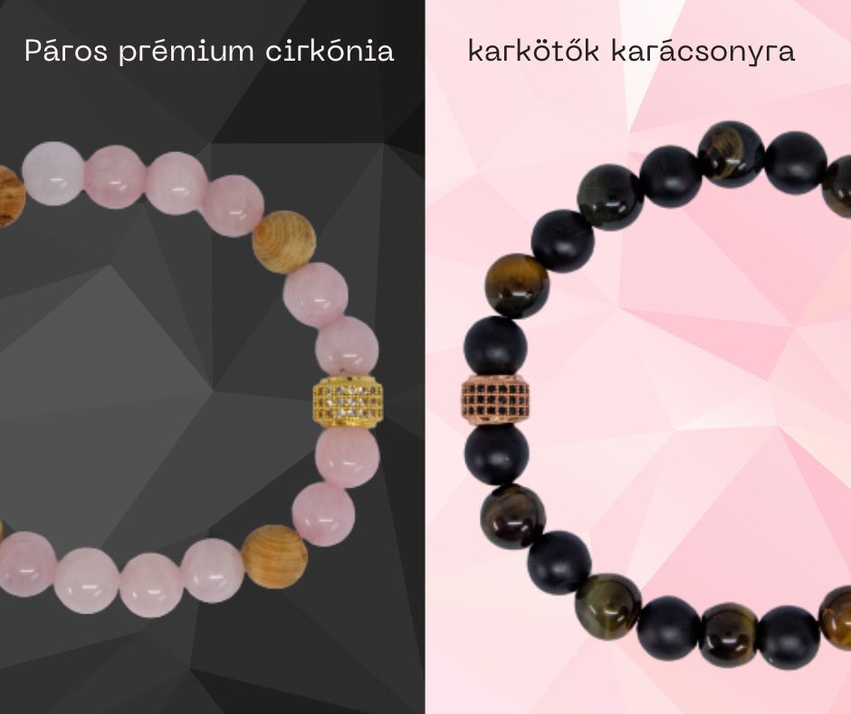 cirkónia, ásvány karkötő, ásvány, kiegészítő, páros ékszer, madagaszkári rózsakvarc, szantálfa, sólyomszem, matt ónix