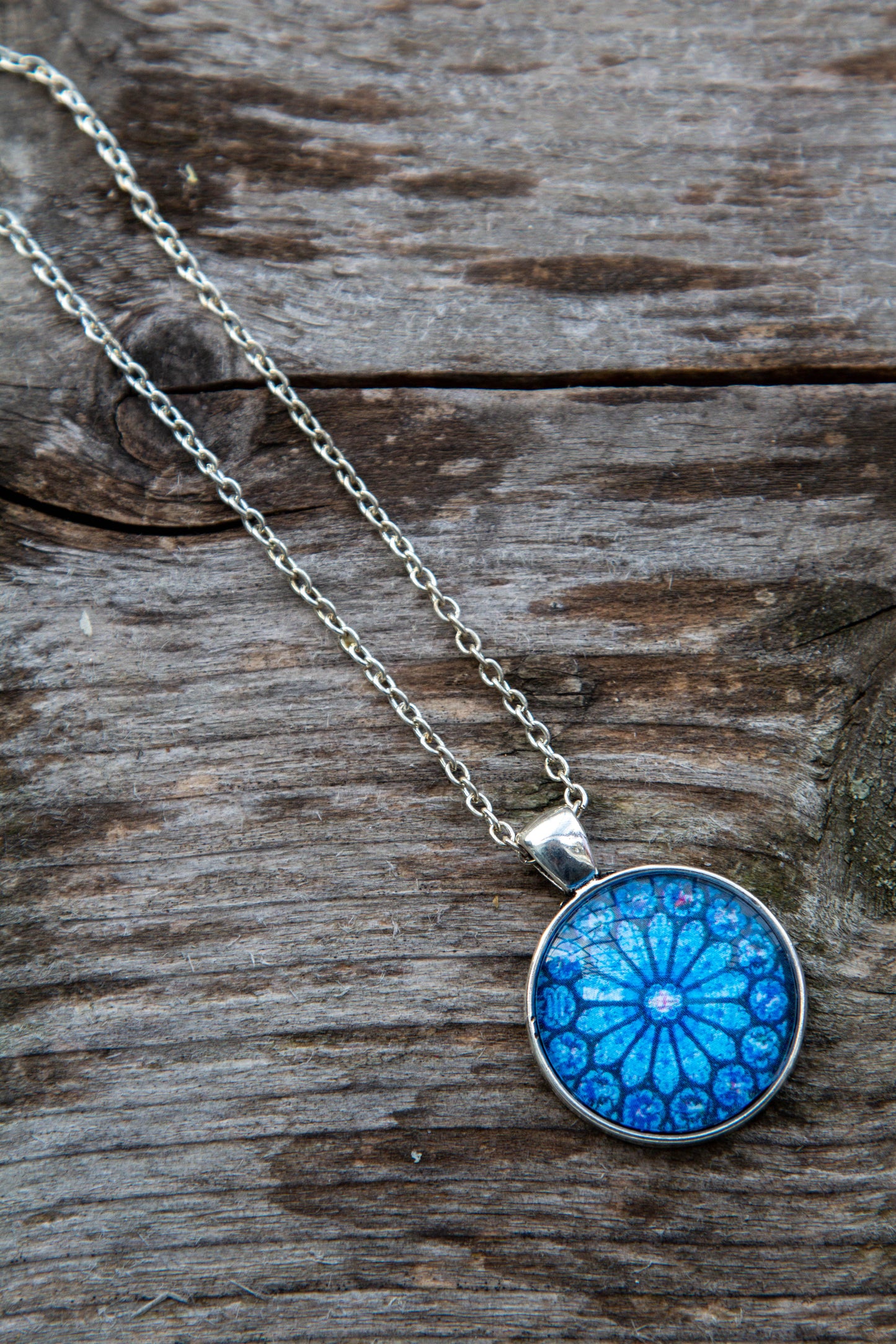 nyaklánc, üveglencsés, üveglencse, lencse, üveg, mandala, mandala mintás, kék, kézműves, kézzel készült