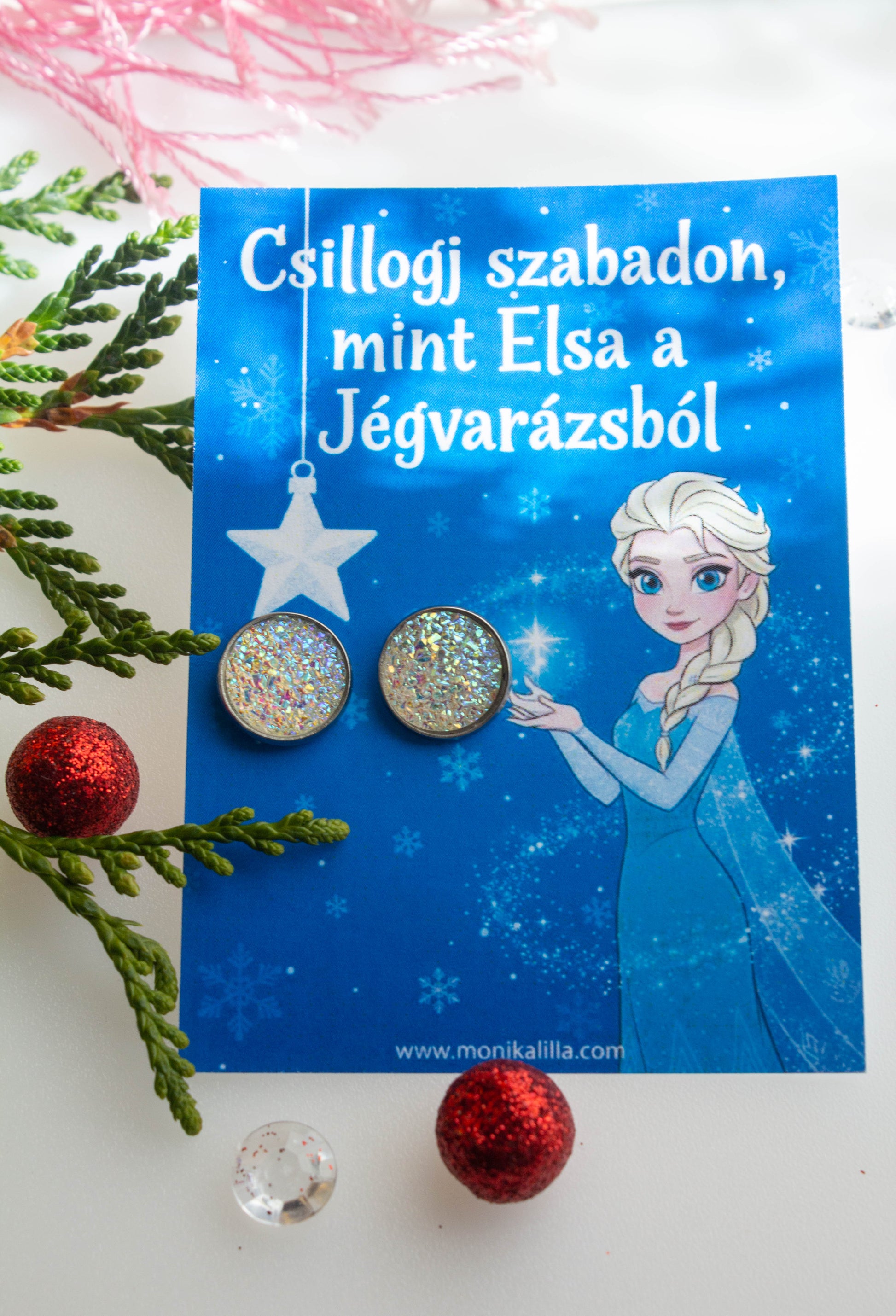 karácsonyi kísérőkártyás fülbevaló, ajándék.