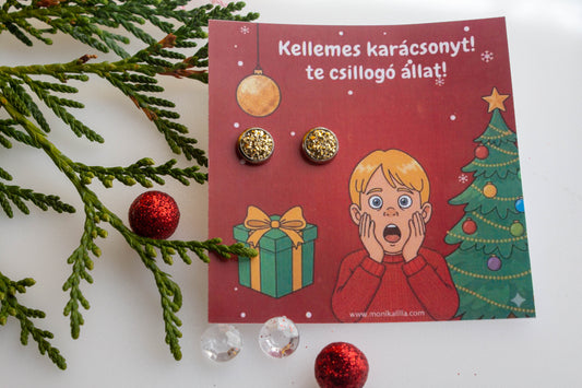 Reszkessetek betörők ihletésű kártya, fülbevalóval, nemesacél, nikkelmentes