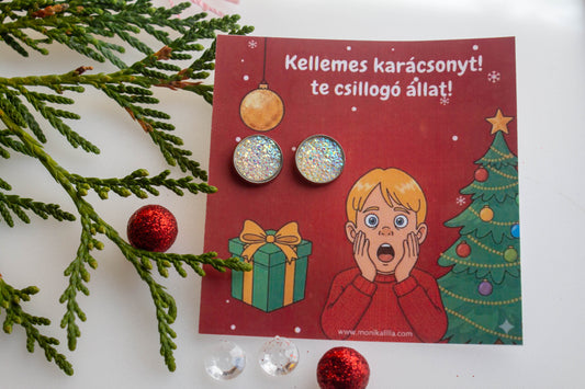 Reszkessetek betörők ihletésű kártya, fülbevalóval, nemesacél, nikkelmentes