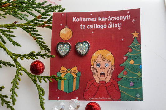 Reszkessetek betörők ihletésű kártya, fülbevalóval, nemesacél, nikkelmentes