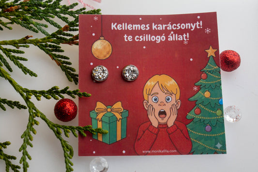 Reszkessetek betörők ihletésű kártya, fülbevalóval, nemesacél, nikkelmentes